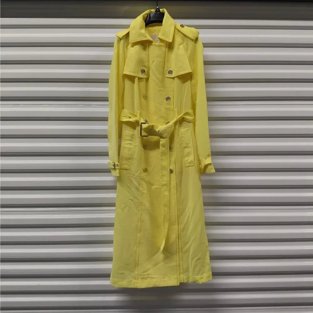 Michael Kors Womens Trench Coat Small Yellow Belted Quiet Luxury Office Chic
